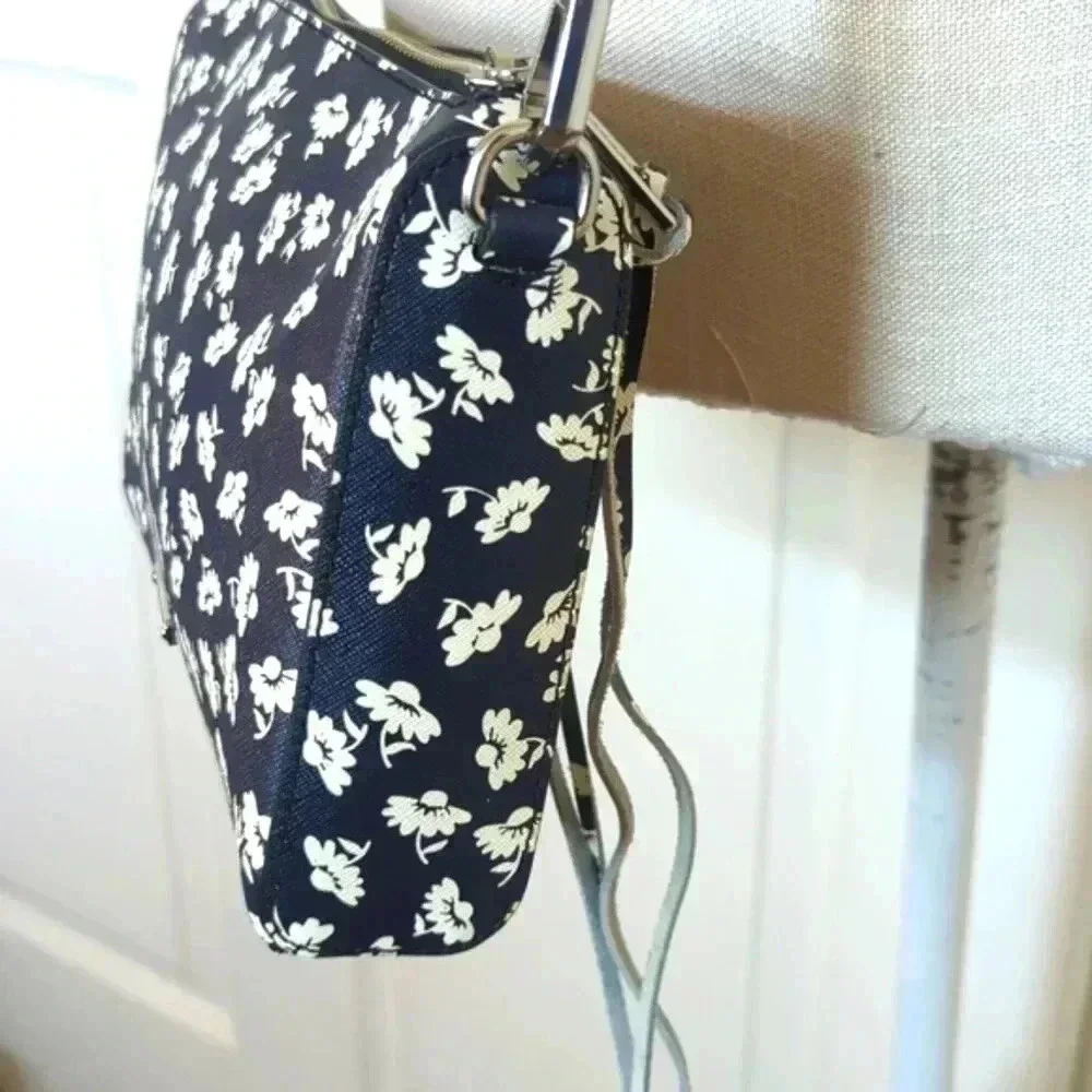 Rebecca Minkoff Avert Crossbody Saffiano Leather Black & White Floral Handbag